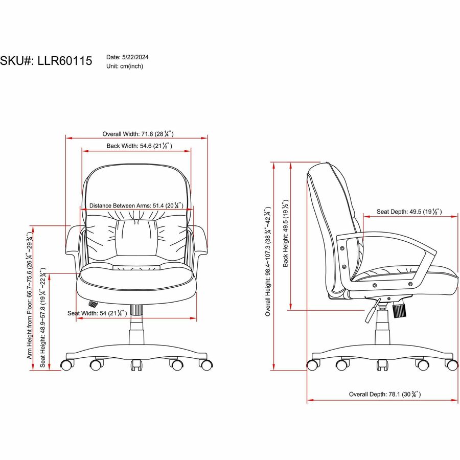 Image of Lorell Managerial Mid-Back Chair,25-3/4"x29"x38-1/2"-42",Black Lthr