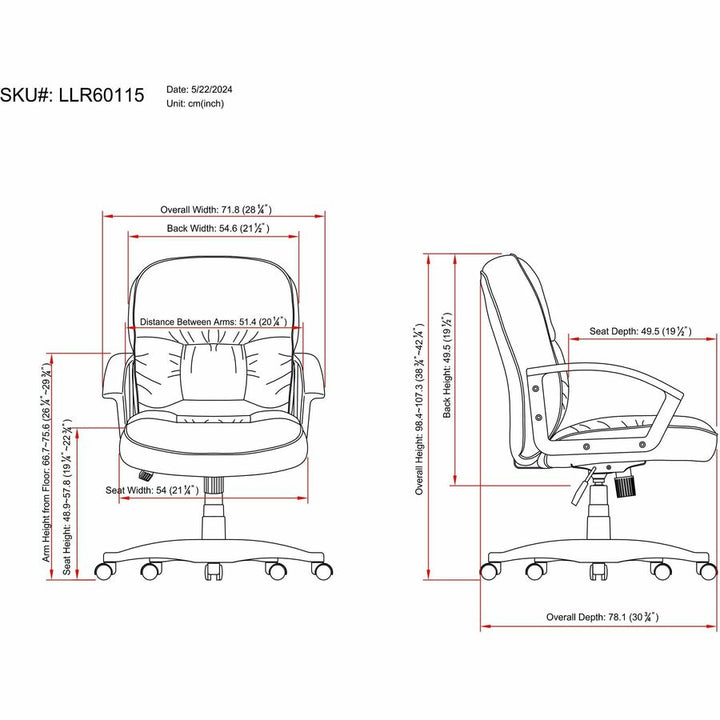 Image of Lorell Managerial Mid-Back Chair,25-3/4"x29"x38-1/2"-42",Black Lthr