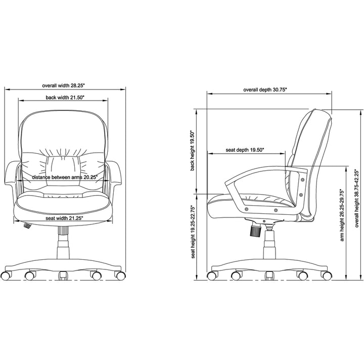 Image of Lorell Managerial Mid-Back Chair,25-3/4"x29"x38-1/2"-42",Black Lthr
