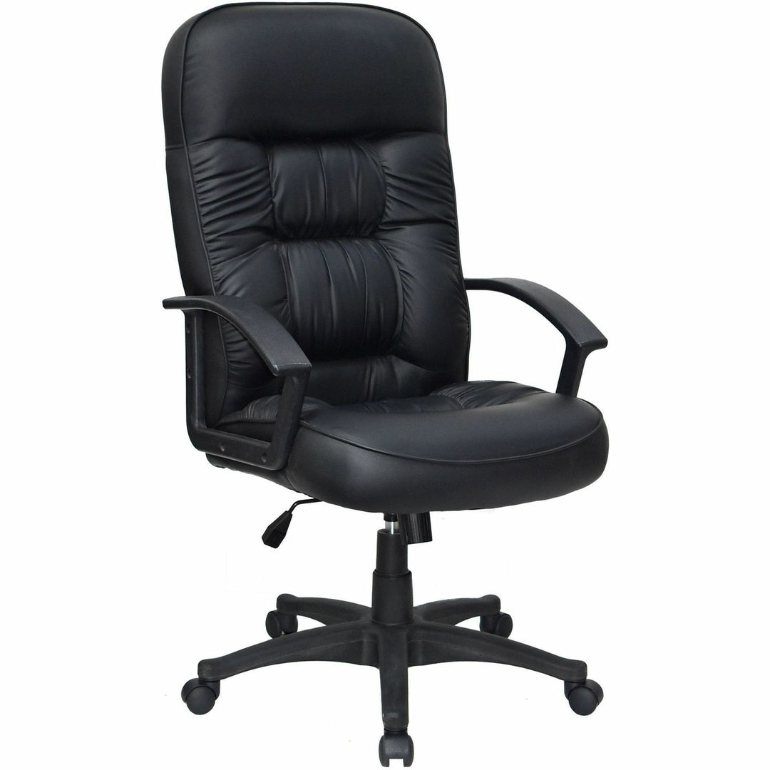 Image of Lorell 60116 Tufted Executive High-Back Office Chair, Black Seat Color, Leather Seat Material, Black Frame Color, 5-star Base, Black, 1 Each