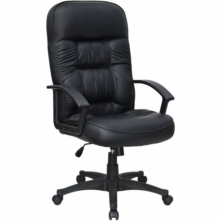 Image of Lorell 60116 Tufted Executive High-Back Office Chair, Black Seat Color, Leather Seat Material, Black Frame Color, 5-star Base, Black, 1 Each