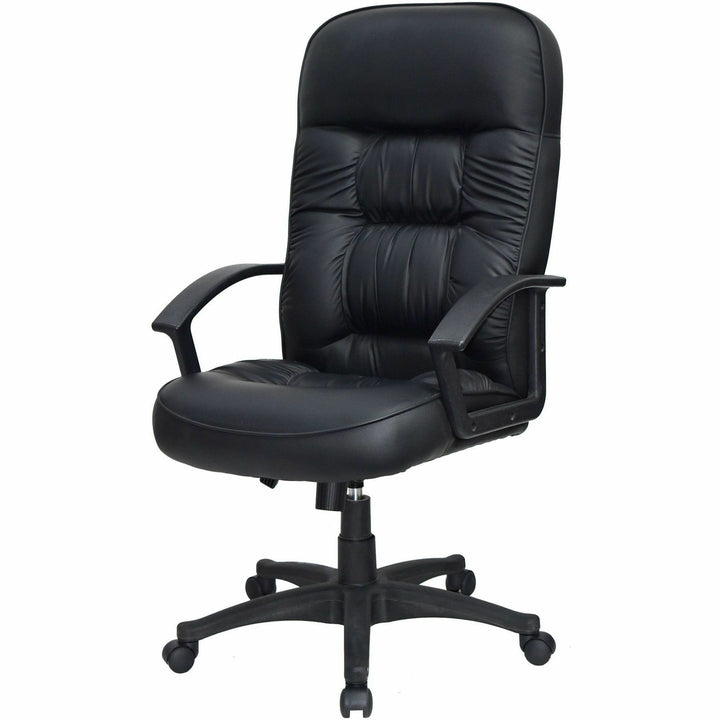 Image of Lorell 60116 Tufted Executive High-Back Office Chair, Black Seat Color, Leather Seat Material, Black Frame Color, 5-star Base, Black, 1 Each