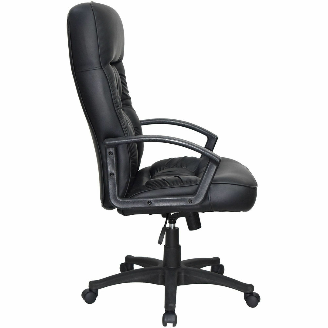 Image of Lorell 60116 Tufted Executive High-Back Office Chair, Black Seat Color, Leather Seat Material, Black Frame Color, 5-star Base, Black, 1 Each