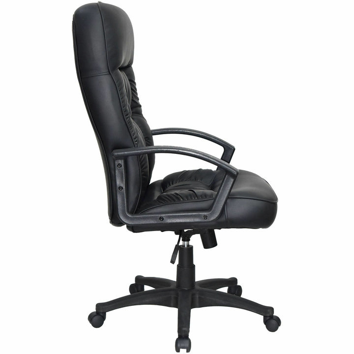 Image of Lorell 60116 Tufted Executive High-Back Office Chair, Black Seat Color, Leather Seat Material, Black Frame Color, 5-star Base, Black, 1 Each