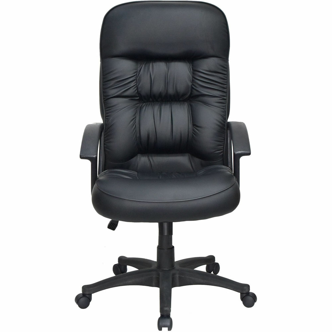 Image of Lorell 60116 Tufted Executive High-Back Office Chair, Black Seat Color, Leather Seat Material, Black Frame Color, 5-star Base, Black, 1 Each