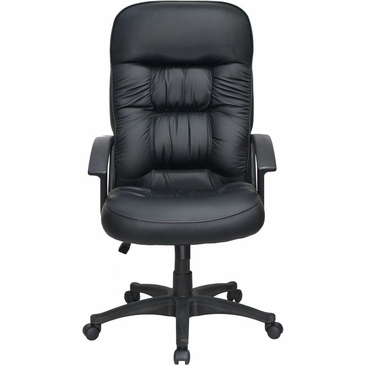 Image of Lorell 60116 Tufted Executive High-Back Office Chair, Black Seat Color, Leather Seat Material, Black Frame Color, 5-star Base, Black, 1 Each