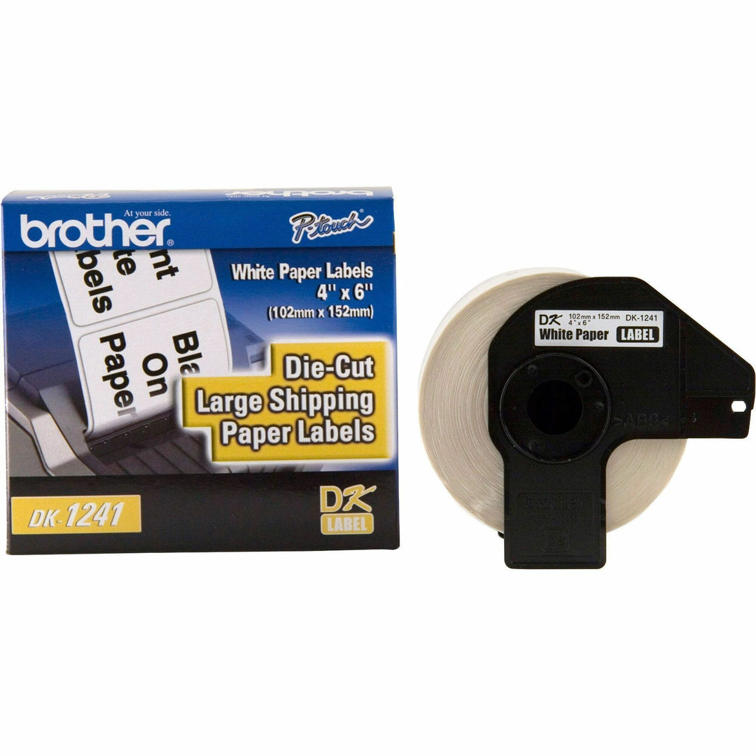 Image of Brother QL Printer DK1241 Large Shipping Labels, 4" W x 6" Length, Direct Thermal, Direct Thermal, White, 200 Total Label(s), 200 / Roll