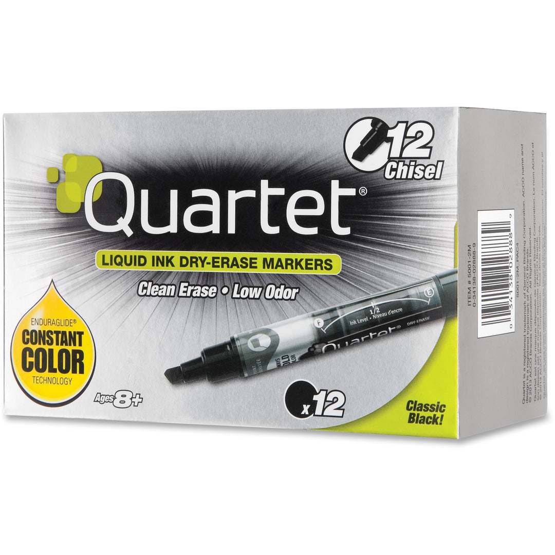 Image of Quartet 5001-2M EnduraGlide Dry-Erase Markers, Black Ink, Transparent Barrel, 12 / Box