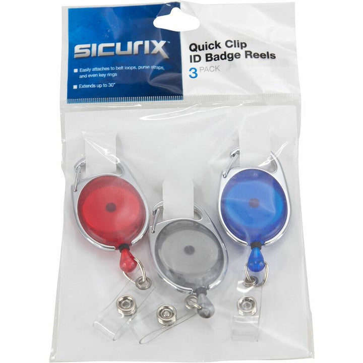 Image of SICURIX® Quick Clip Card Reels, 30" Extension, Blue/Red/Smoke, 3/Pack