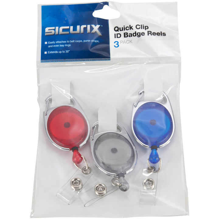 Image of SICURIX® Quick Clip Card Reels, 30" Extension, Blue/Red/Smoke, 3/Pack