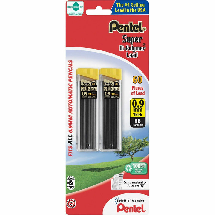 Image of Pentel® Hi-Polymer Lead, .9mm HB, 2 Tubes/60 Pieces, Black