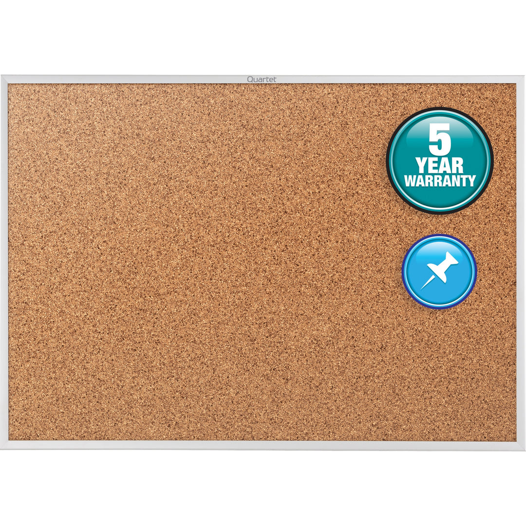 Image of Quartet® Classic Series Cork Bulletin Board, 60" x 36", Tan Surface, Anodized Aluminum Frame