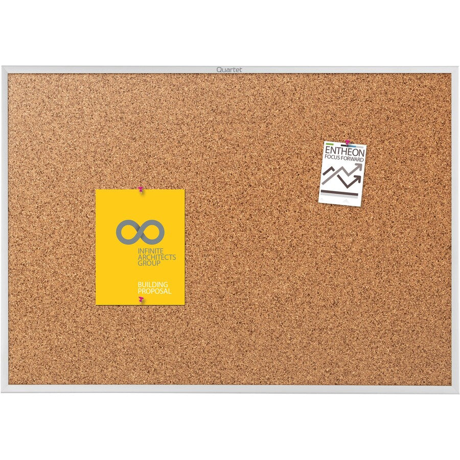 Image of Quartet® Classic Series Cork Bulletin Board, 60" x 36", Tan Surface, Anodized Aluminum Frame