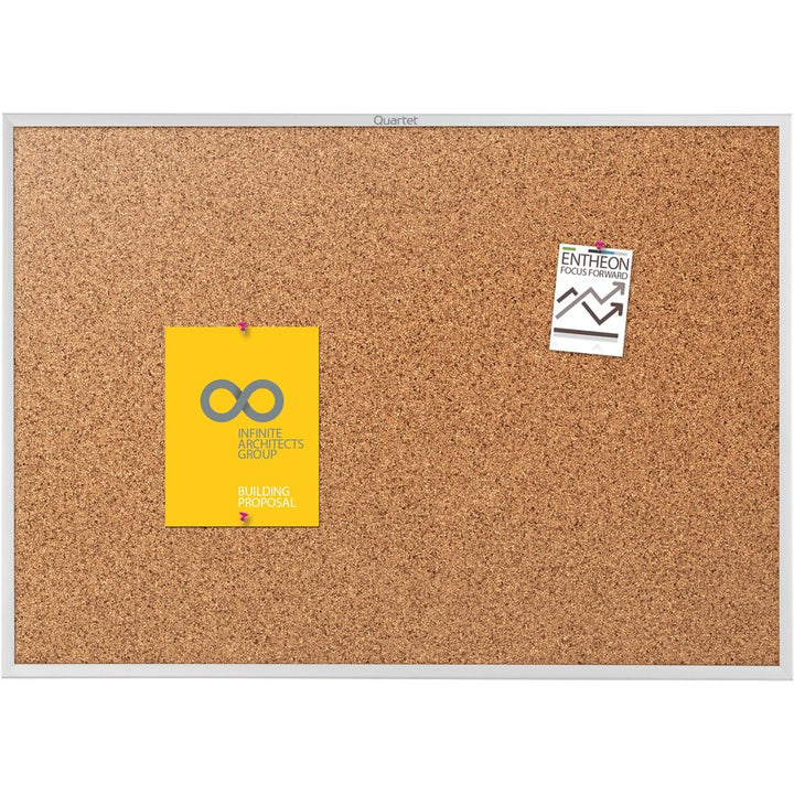 Image of Quartet® Classic Series Cork Bulletin Board, 60" x 36", Tan Surface, Anodized Aluminum Frame