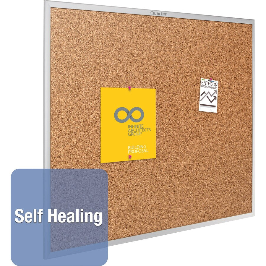 Image of Quartet® Classic Series Cork Bulletin Board, 60" x 36", Tan Surface, Anodized Aluminum Frame