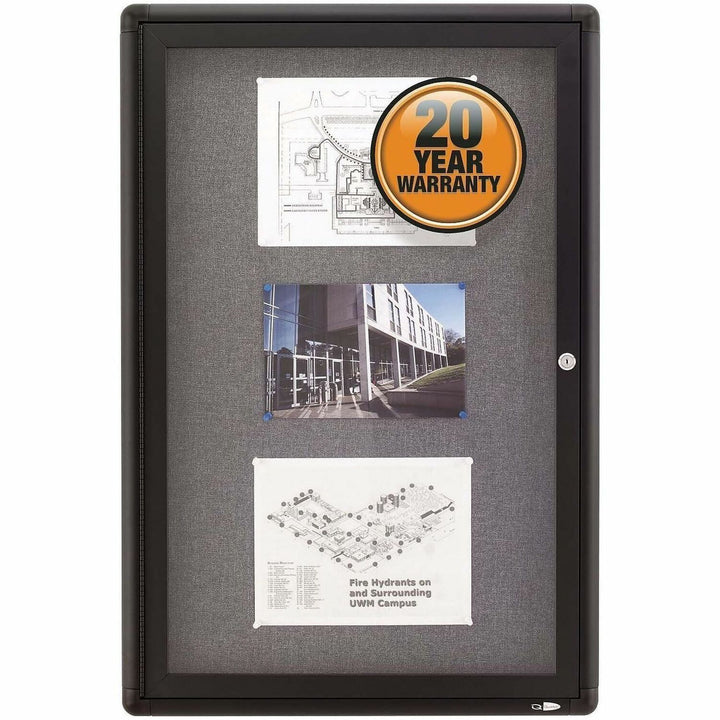 Image of Quartet® Enclosed Indoor Fabric Bulletin Board with One Hinged Door, 24" x 36", Gray Surface, Graphite Gray Aluminum Frame