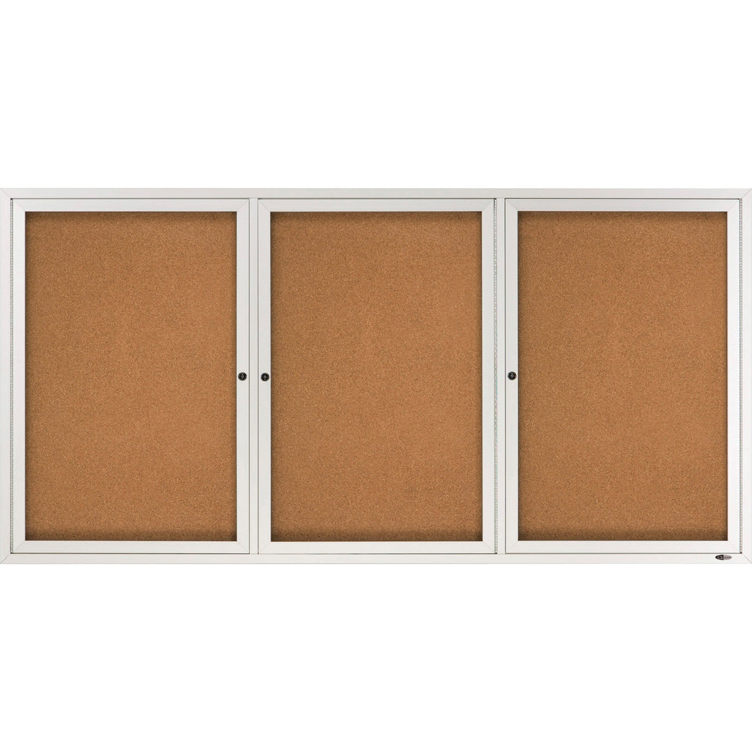 Image of Quartet® Enclosed Indoor Cork Bulletin Board with Three Hinged Doors, 72" x 36", Tan Surface, Satin Aluminum Frame