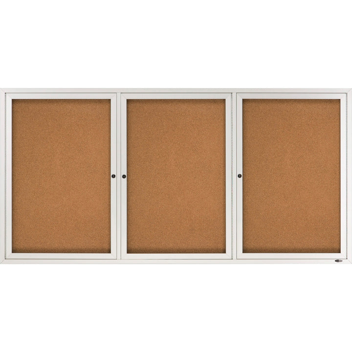 Image of Quartet® Enclosed Indoor Cork Bulletin Board with Three Hinged Doors, 72" x 36", Tan Surface, Satin Aluminum Frame
