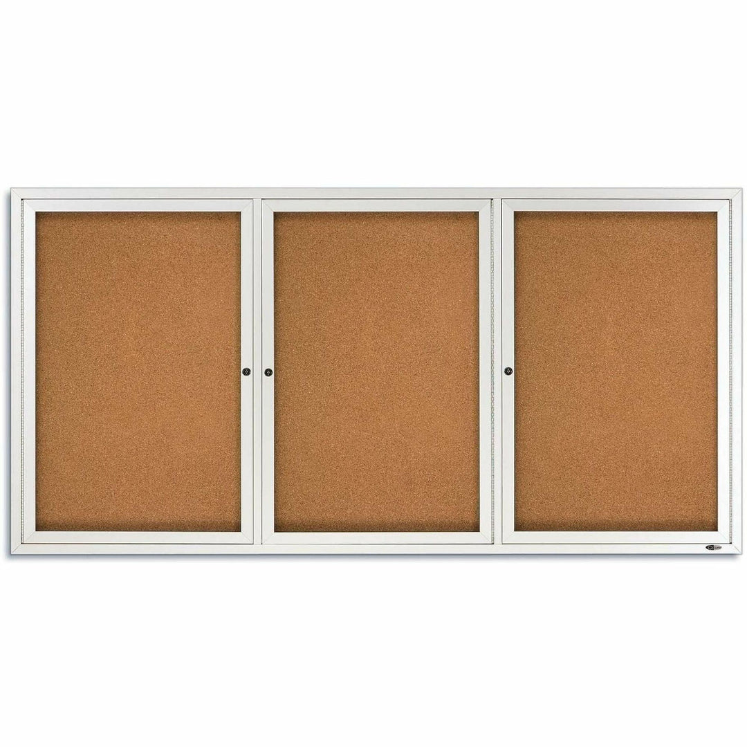 Image of Quartet® Cork Board W/Glass Door, 3 Door, 6'x4', Aluminum Frame