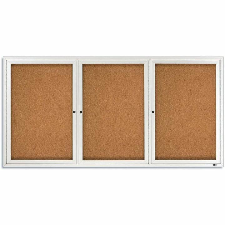 Image of Quartet® Cork Board W/Glass Door, 3 Door, 6'x4', Aluminum Frame