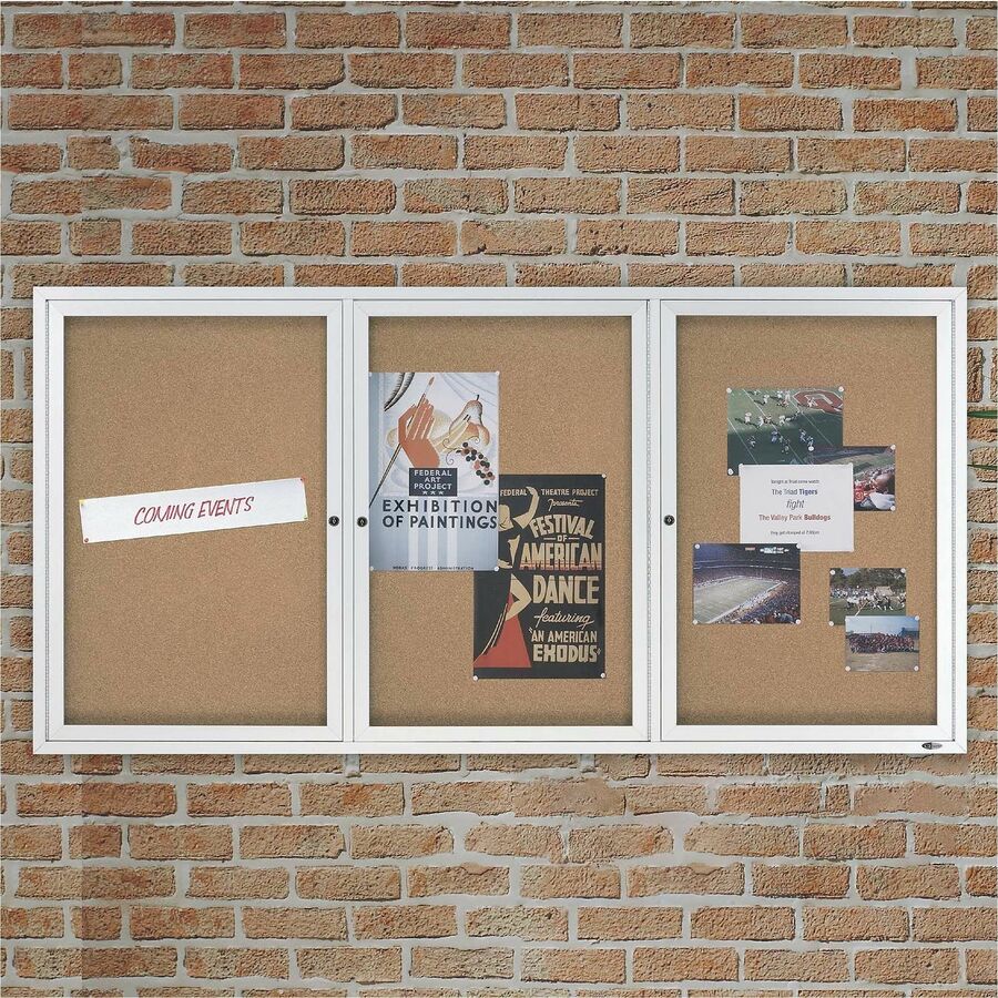 Image of Quartet® Cork Board W/Glass Door, 3 Door, 6'x4', Aluminum Frame