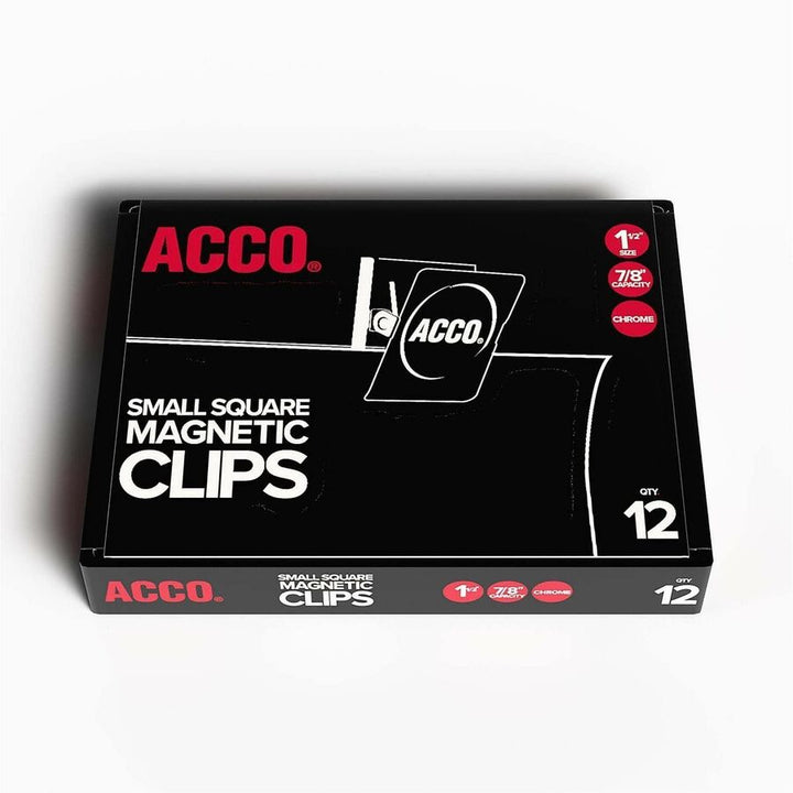 Image of ACCO A7072131 Square Magnetic Clip, Small, 1.5" Length, 0.88" Size Capacity, Magnetic, Rust Resistant, Silver, Metal, Chrome, 12 / Box
