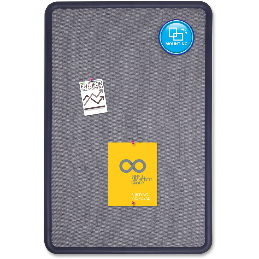 Image of Quartet® Contour Fabric Bulletin Board, 48" x 36", Light Blue Surface, Navy Blue Plastic Frame