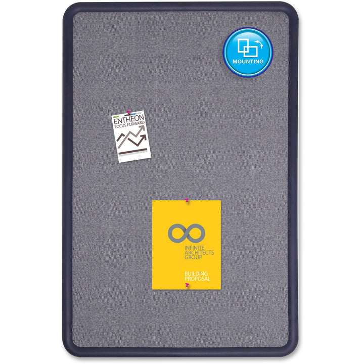 Image of Quartet® Contour Fabric Bulletin Board, 48" x 36", Light Blue Surface, Navy Blue Plastic Frame