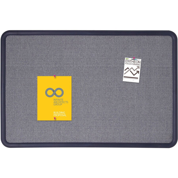 Image of Quartet® Contour Fabric Bulletin Board, 48" x 36", Light Blue Surface, Navy Blue Plastic Frame