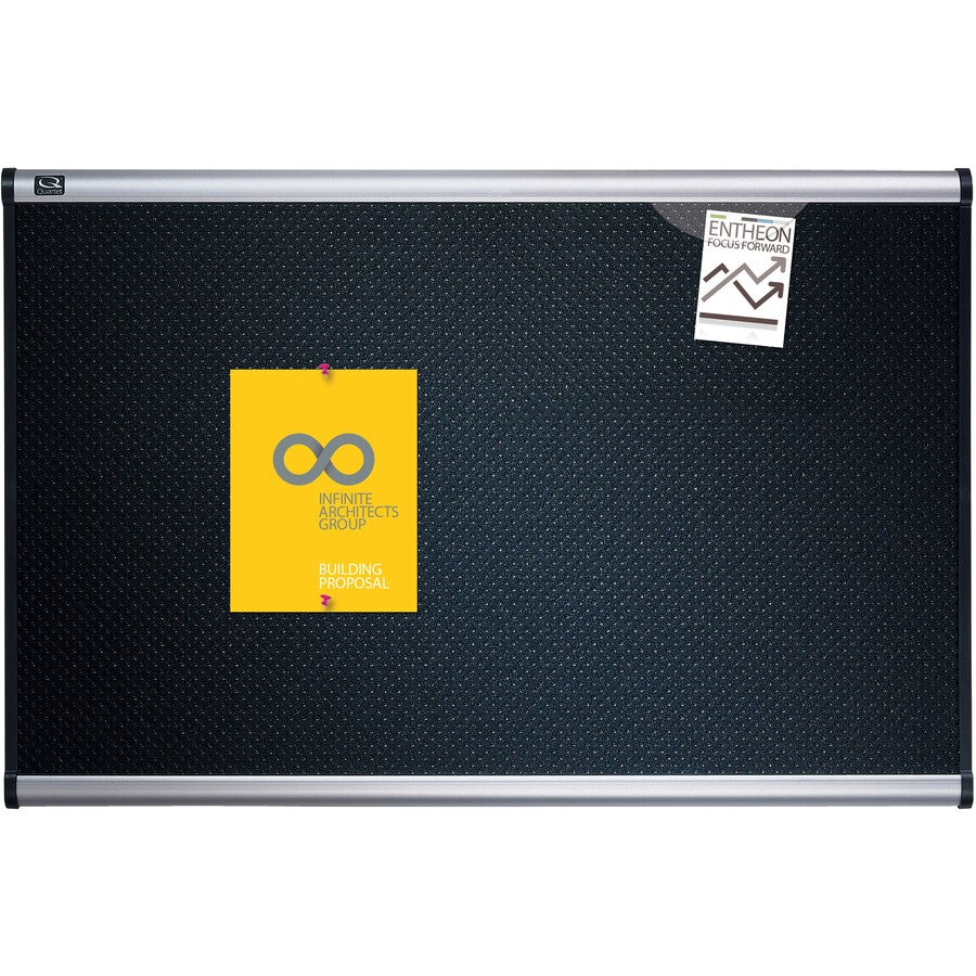 Image of Quartet® Prestige Black Embossed Foam Bulletin Board, 48" x 36", Black Surface, Silver Aluminum/Plastic Frame