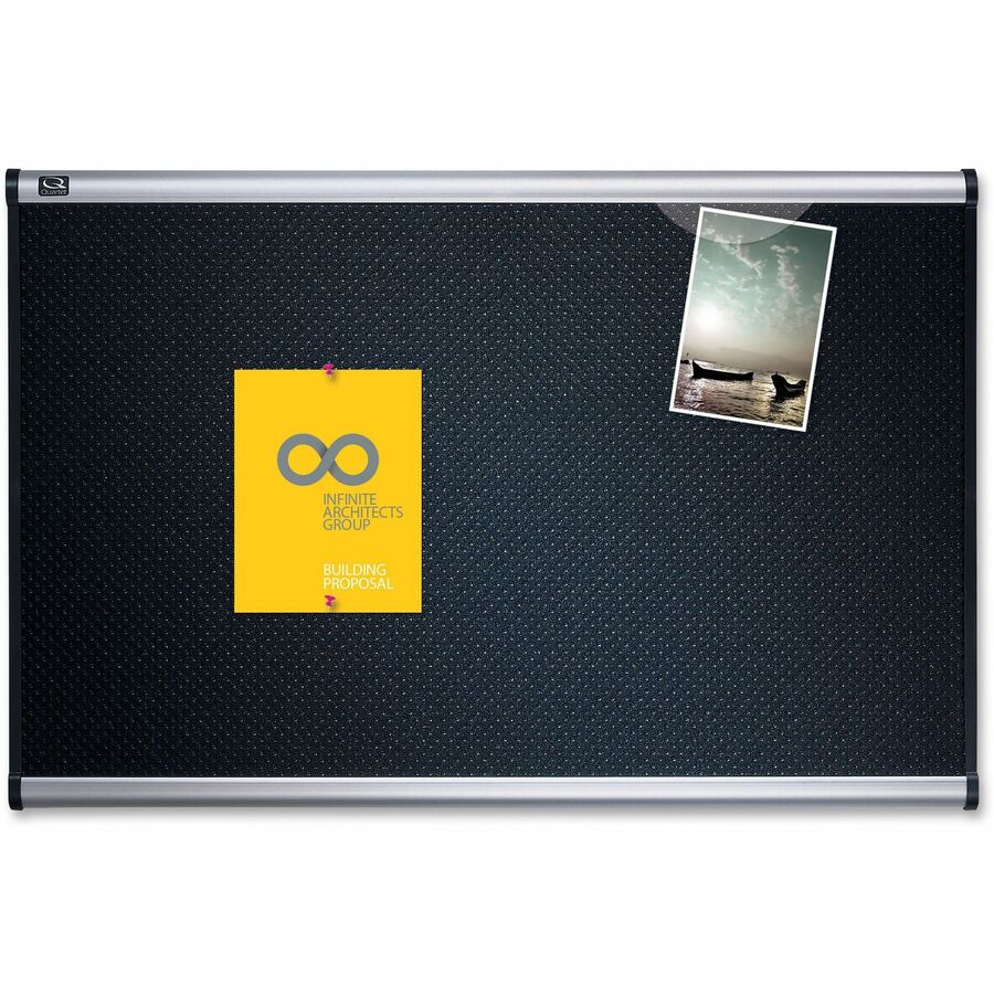 Image of Quartet® Prestige Black Embossed Foam Bulletin Board, 48" x 36", Black Surface, Silver Aluminum/Plastic Frame