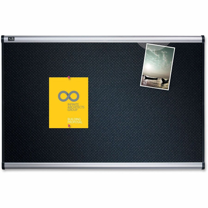 Image of Quartet® Prestige Black Embossed Foam Bulletin Board, 48" x 36", Black Surface, Silver Aluminum/Plastic Frame