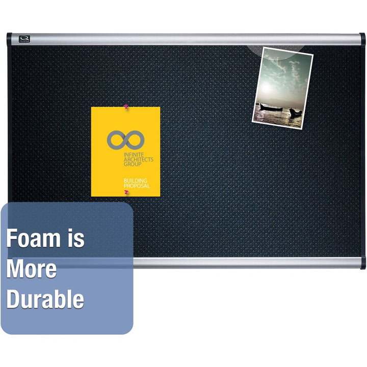 Image of Quartet® Prestige Black Embossed Foam Bulletin Board, 48" x 36", Black Surface, Silver Aluminum/Plastic Frame