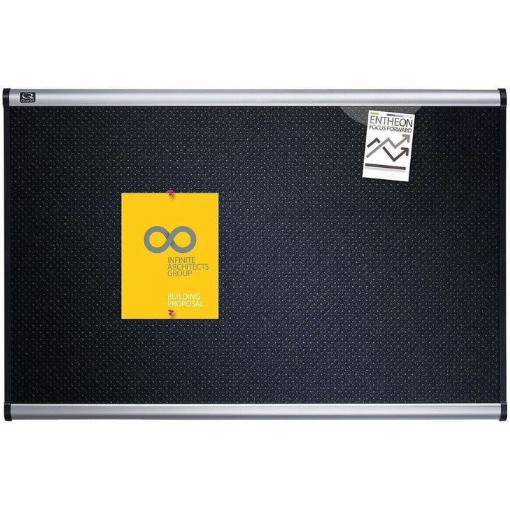 Image of Quartet® Prestige Black Embossed Foam Bulletin Board, 48" x 36", Black Surface, Silver Aluminum/Plastic Frame