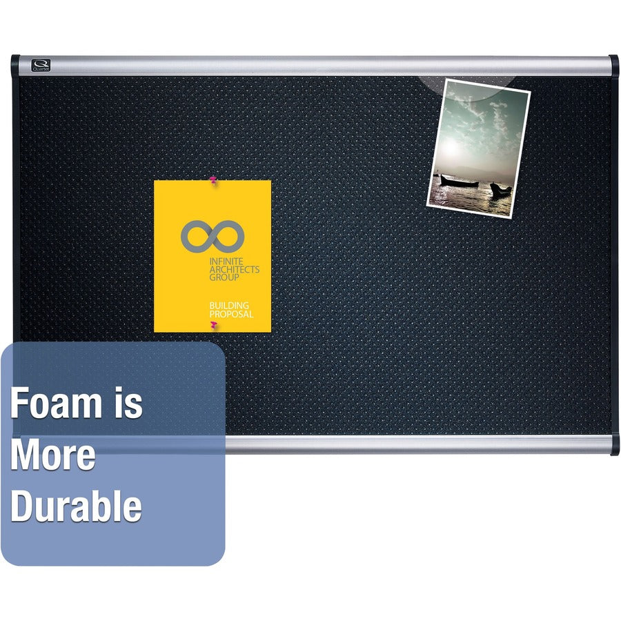 Image of Quartet® Prestige Black Embossed Foam Bulletin Board, 48" x 36", Black Surface, Silver Aluminum/Plastic Frame