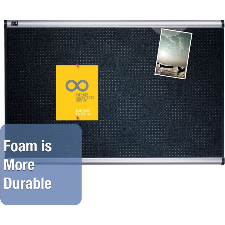 Image of Quartet® Prestige Black Embossed Foam Bulletin Board, 48" x 36", Black Surface, Silver Aluminum/Plastic Frame