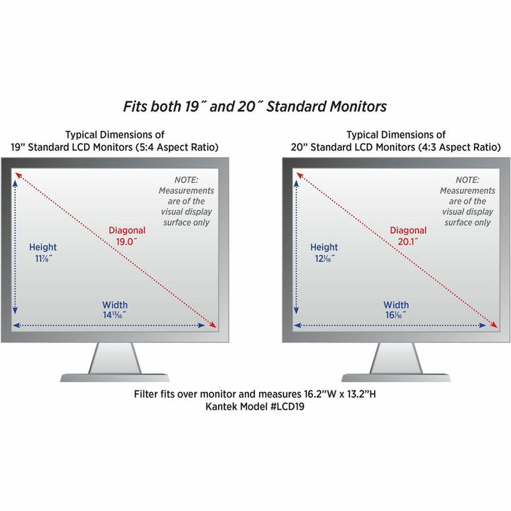 Image of Kantek LCD19 LCD Protect Anti-Glare Filter, For 19" , 20" LCD Monitor, Scratch Resistant, Anti-glare, 1 Each