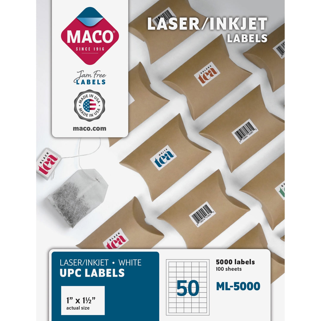 Image of MACO® UPC Labels, 1"x1-1/2", 5000/BX, White