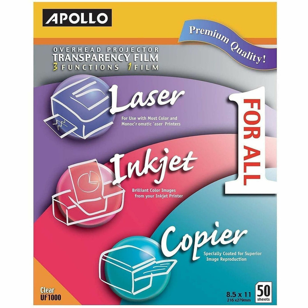 Image of Apollo® Color Laser/inkjet Transparency Film, 8.5 X 11, 50/box