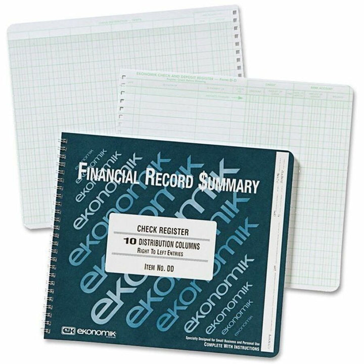 Image of Ekonomik Check Register,10 Col.,8-3/4"x10",Green Ink/WE Paper