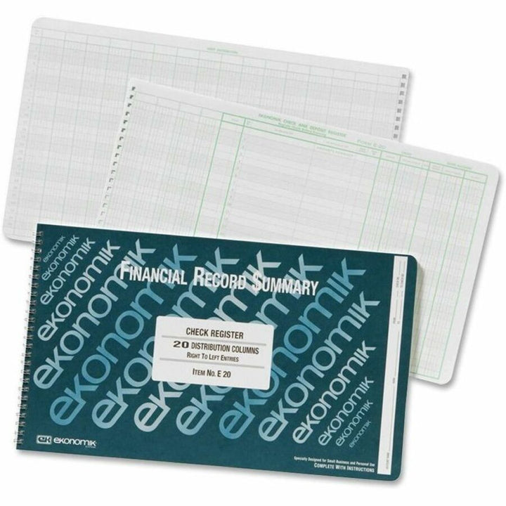 Image of Ekonomik Check Register,20 Col.,8-3/4"x14-3/4",GN Ink/WE Paper