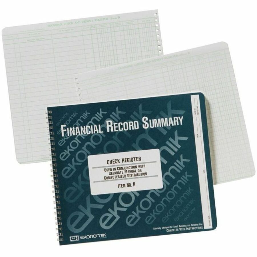 Image of Ekonomik Check Registry,8-3/4"x10",1000 Entries,Green Ink/White Paper