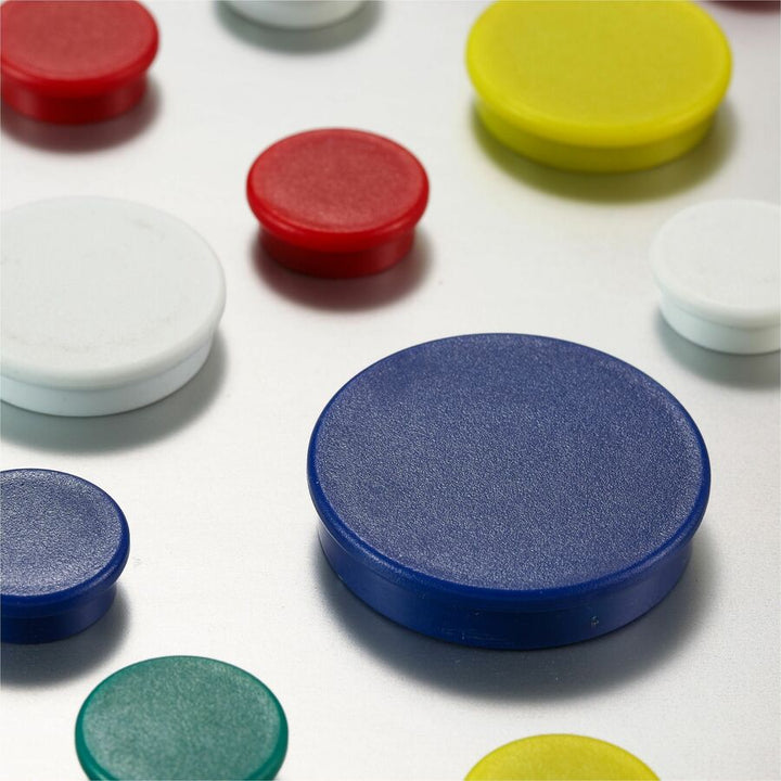 Image of Officemate 92501 Heavy-Duty Assorted Magnets, 12 x Small, 12 x Medium, 6 x Large, 1 Each, Red, Yellow, White, Blue, Green