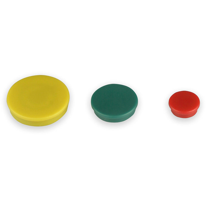 Image of Officemate 92501 Heavy-Duty Assorted Magnets, 12 x Small, 12 x Medium, 6 x Large, 1 Each, Red, Yellow, White, Blue, Green