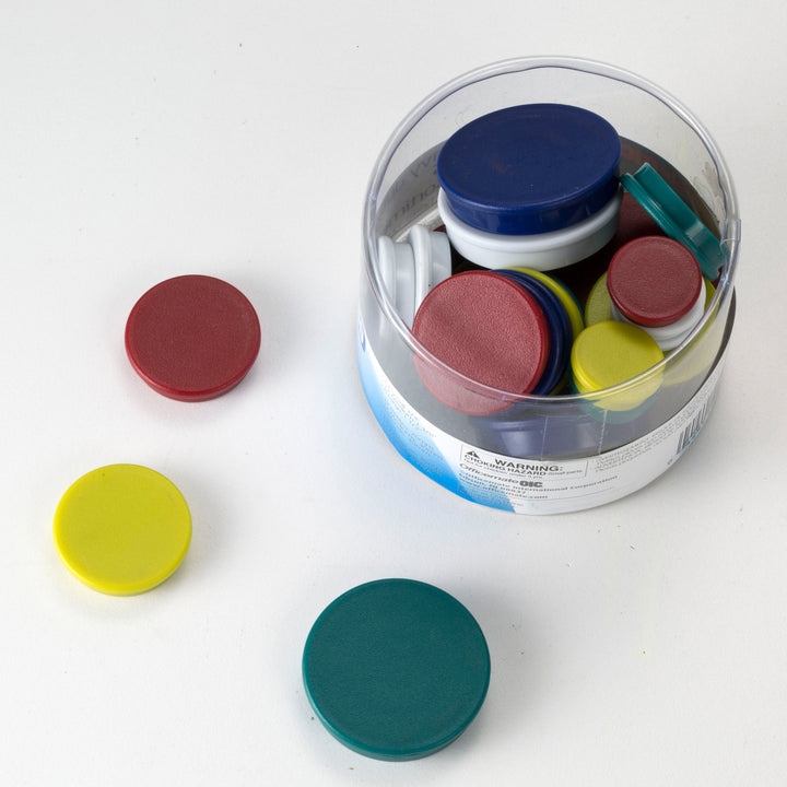 Image of Officemate 92501 Heavy-Duty Assorted Magnets, 12 x Small, 12 x Medium, 6 x Large, 1 Each, Red, Yellow, White, Blue, Green