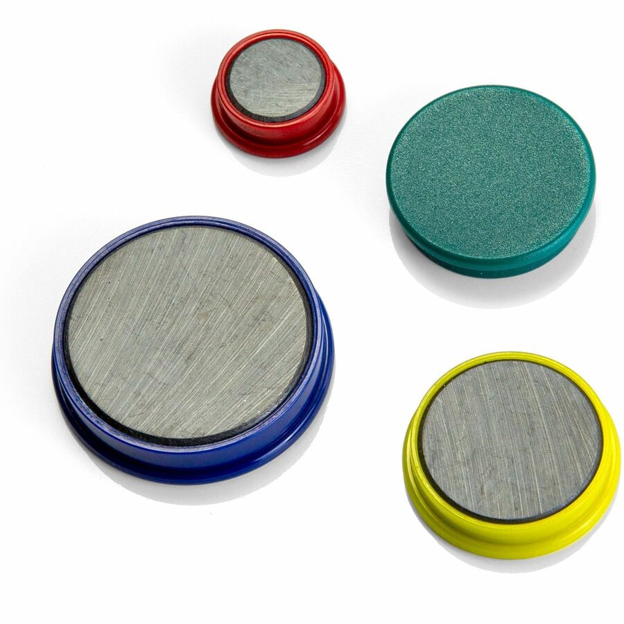 Image of Officemate 92501 Heavy-Duty Assorted Magnets, 12 x Small, 12 x Medium, 6 x Large, 1 Each, Red, Yellow, White, Blue, Green