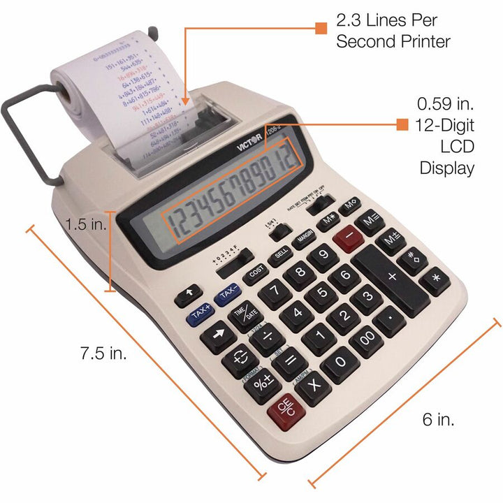 Image of Victor® 1208-2 Two-Color Compact Printing Calculator, Black/red Print, 2.3 Lines/sec