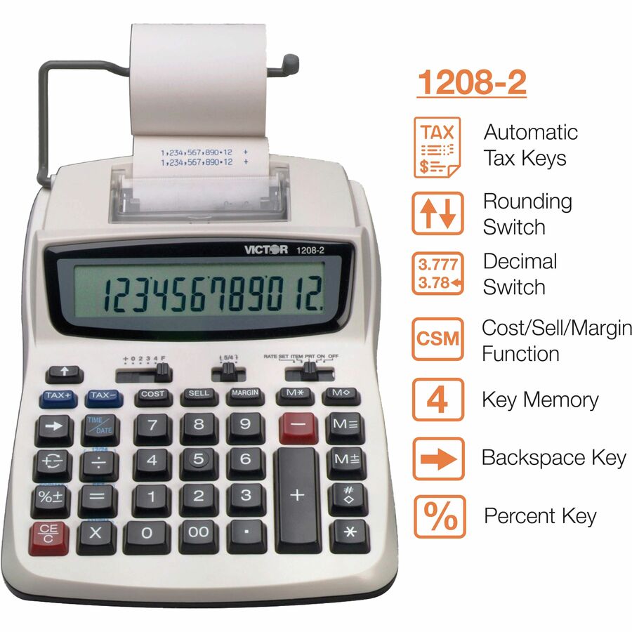 Image of Victor® 1208-2 Two-Color Compact Printing Calculator, Black/red Print, 2.3 Lines/sec