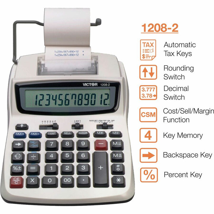 Image of Victor® 1208-2 Two-Color Compact Printing Calculator, Black/red Print, 2.3 Lines/sec