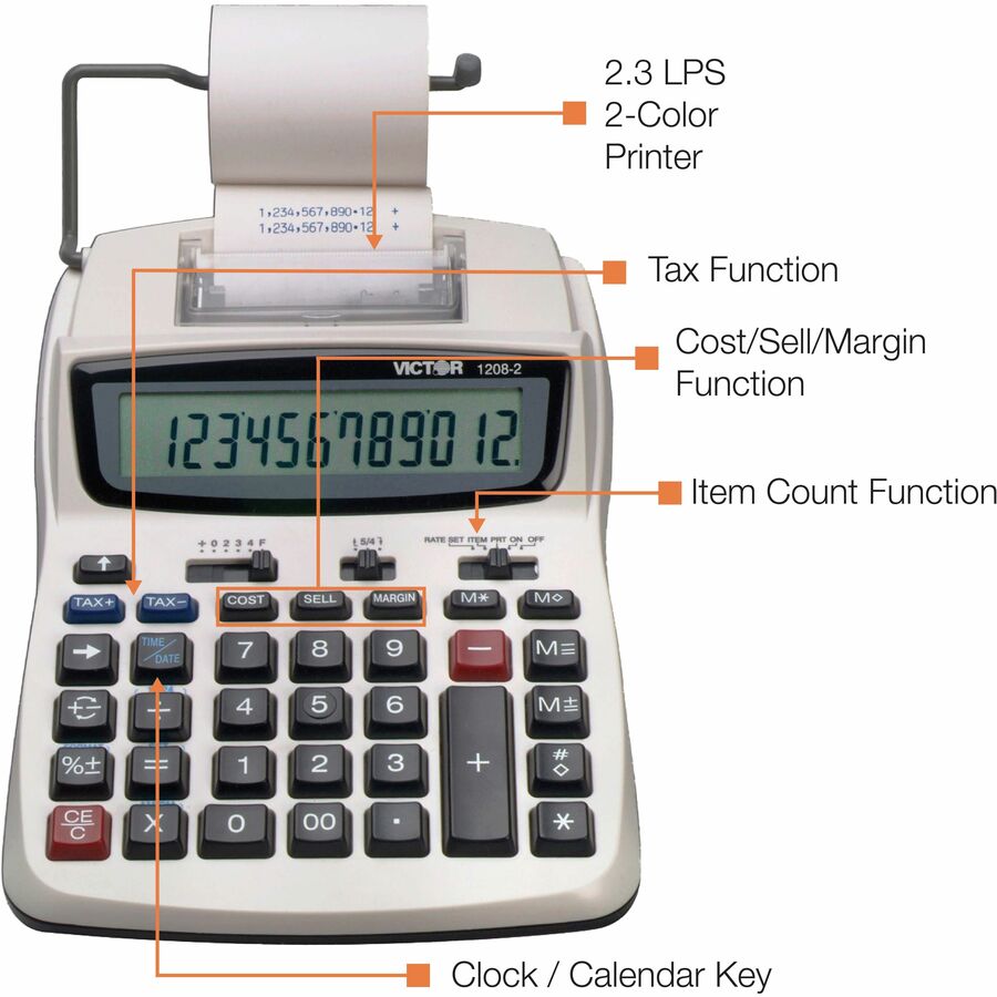 Image of Victor® 1208-2 Two-Color Compact Printing Calculator, Black/red Print, 2.3 Lines/sec